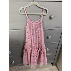 Girls Party Tunic Shirt Dress Sheer Mesh Polka Dot Party Dress Girls 6-7 Years